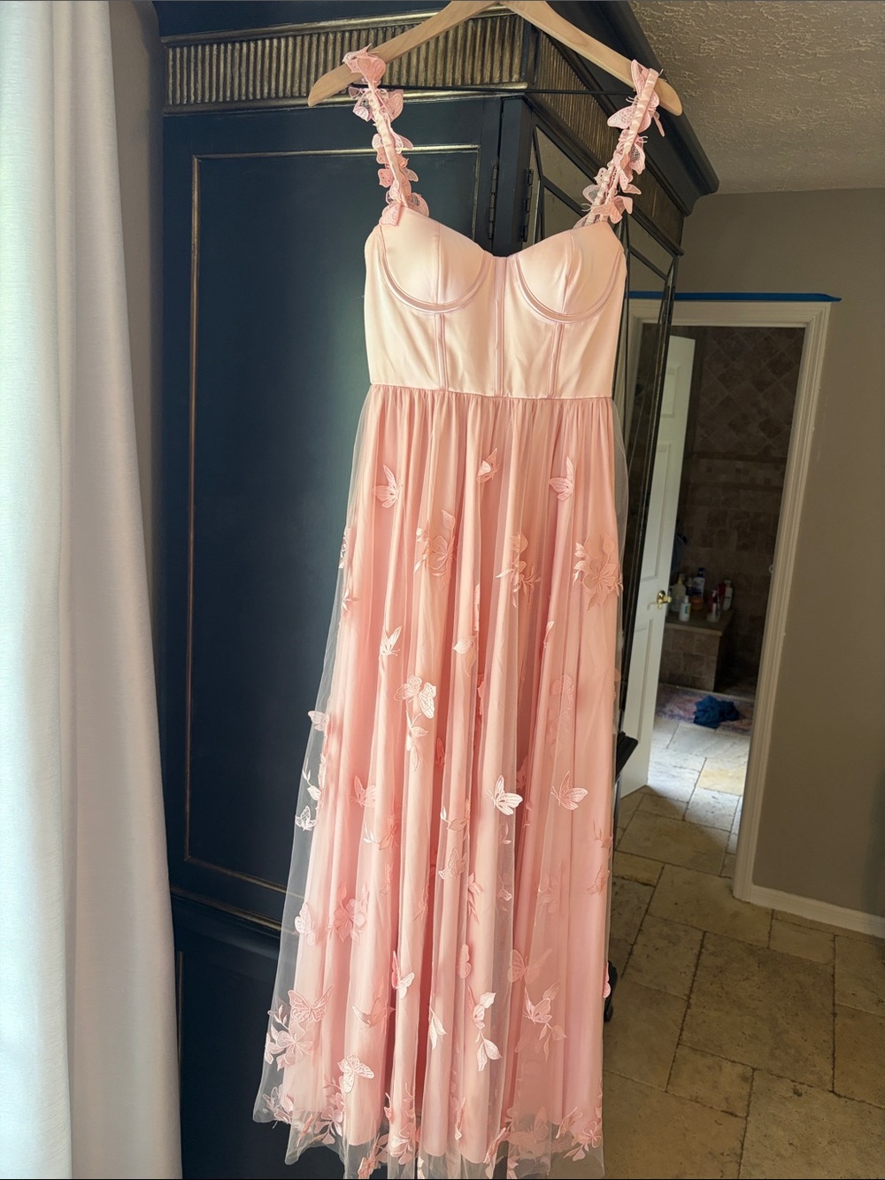 ANTONIO MELANI Pink Floral Applique Maxi Dress